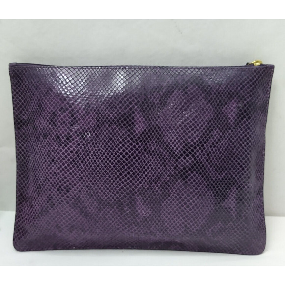 Coach Purple Leather Python Embossed Zipper Closure Clutch Pouch Wallet - Picture 3 of 11
